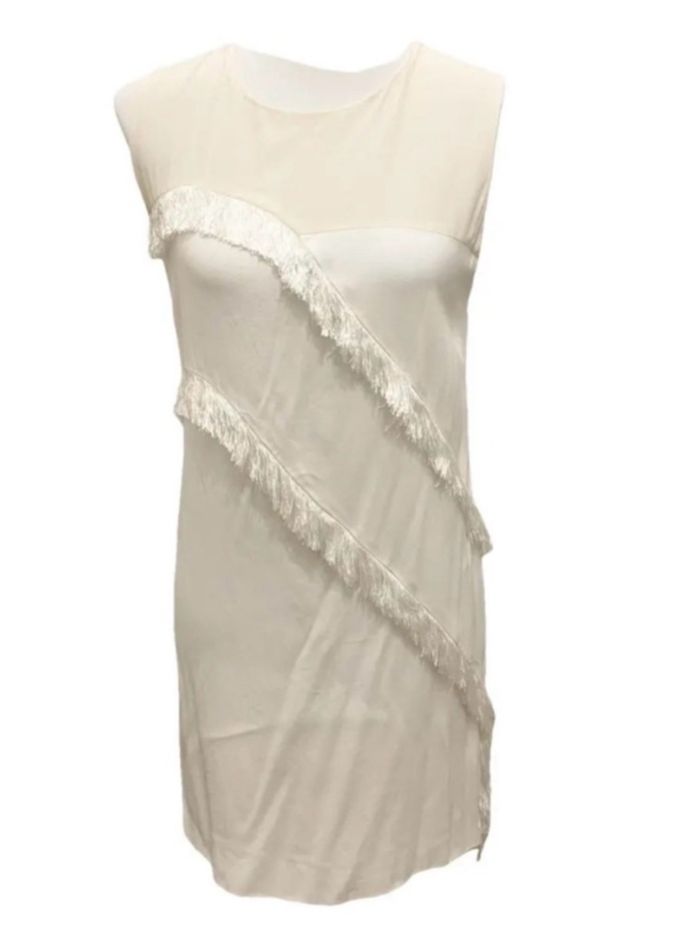 Sandro Ivory Fringe Shift Mini Dress